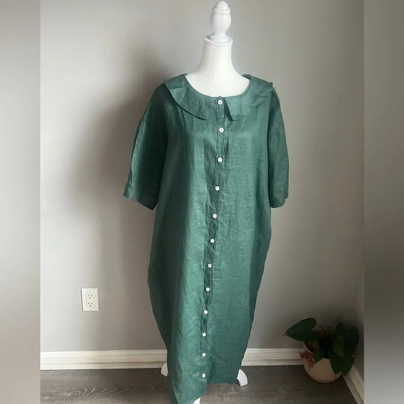 simpson handmade custom lagenlook linen button back midi dress - Picture 2 of 7